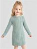 Girls' baby long-sleeved round-neck green striped casual fashion cute dress