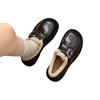 Black British style small leather shoes women's winter 2025 new Japanese uniform shoes platform sole one pedal velvet loafers
