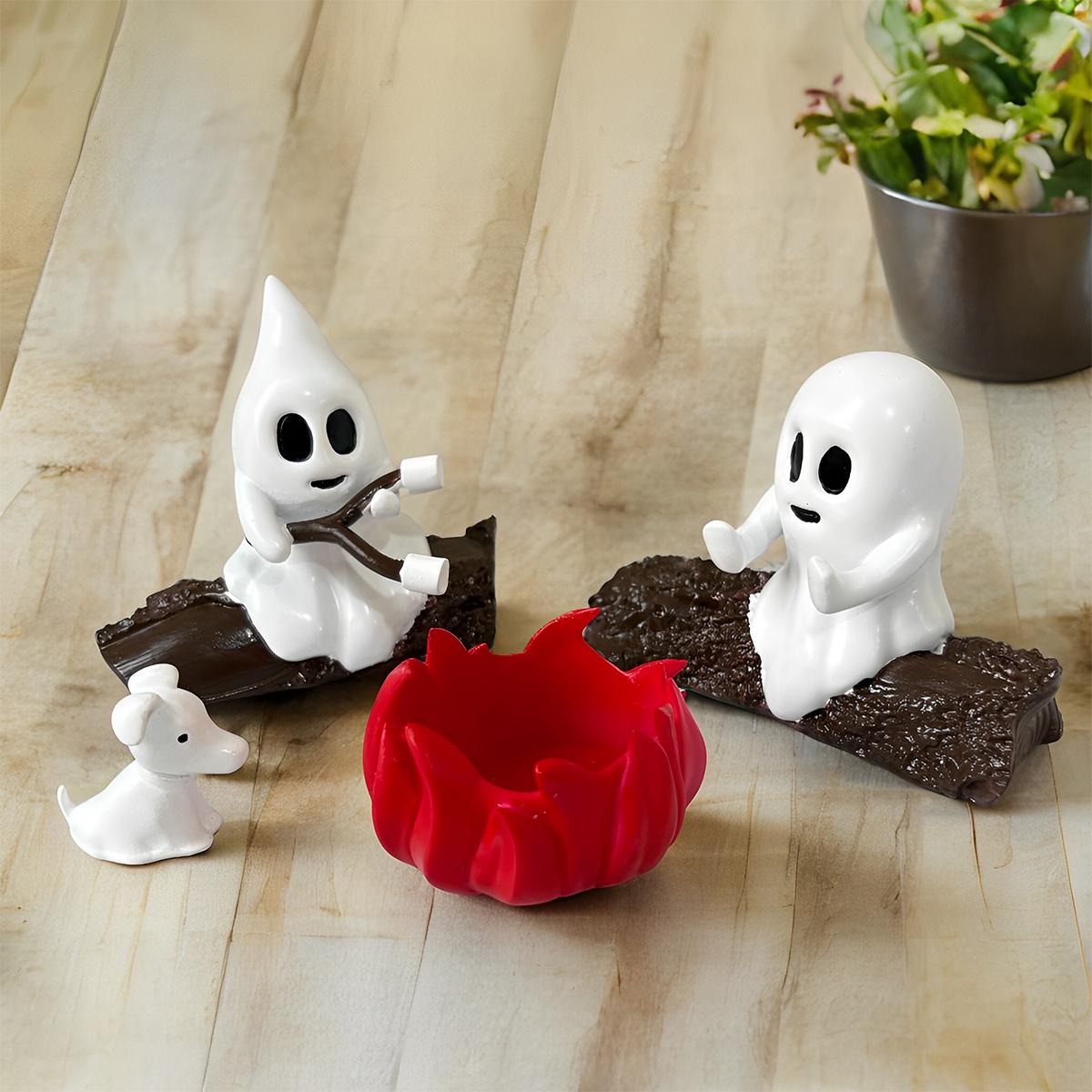 

44Pc Resin Ghost Bonfire Holiday Decoration Ornaments, Glossy Soul Bonfire, Roasted Marshmallows, Doll Set, Fun Halloween Decoration Ornaments.