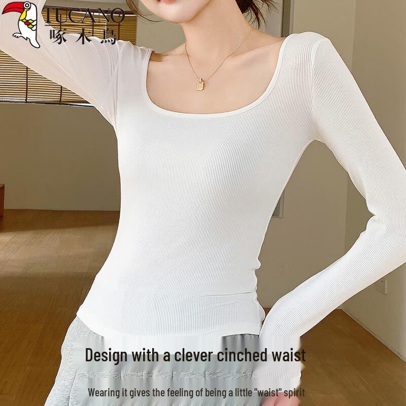 Женский однотонный облегающий топ Woodpecker в рубчик с квадратным вырезом XL