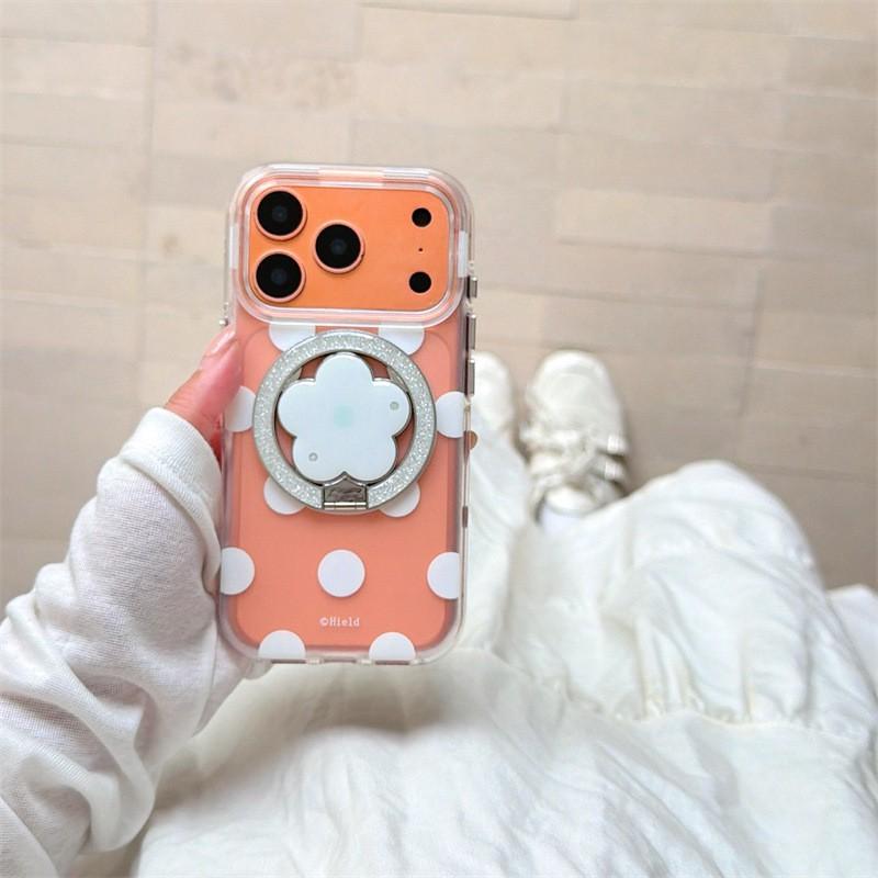 Magnetic Snap-on Phone Case With Flower Stand IPhone 18 Pro Max 17 16 15 Soft Silicone Cover Anti-Drop Polka Dot Design In