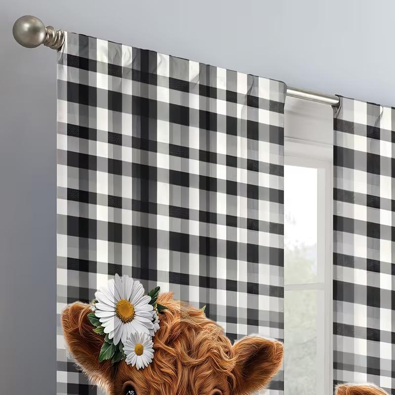 2 Stück Kälber Kuhdruck Vorhänge, geeignet für Schlafzimmer, Wohnzimmer, Küchendekoration, Heimdekoration, Fensterdekoration