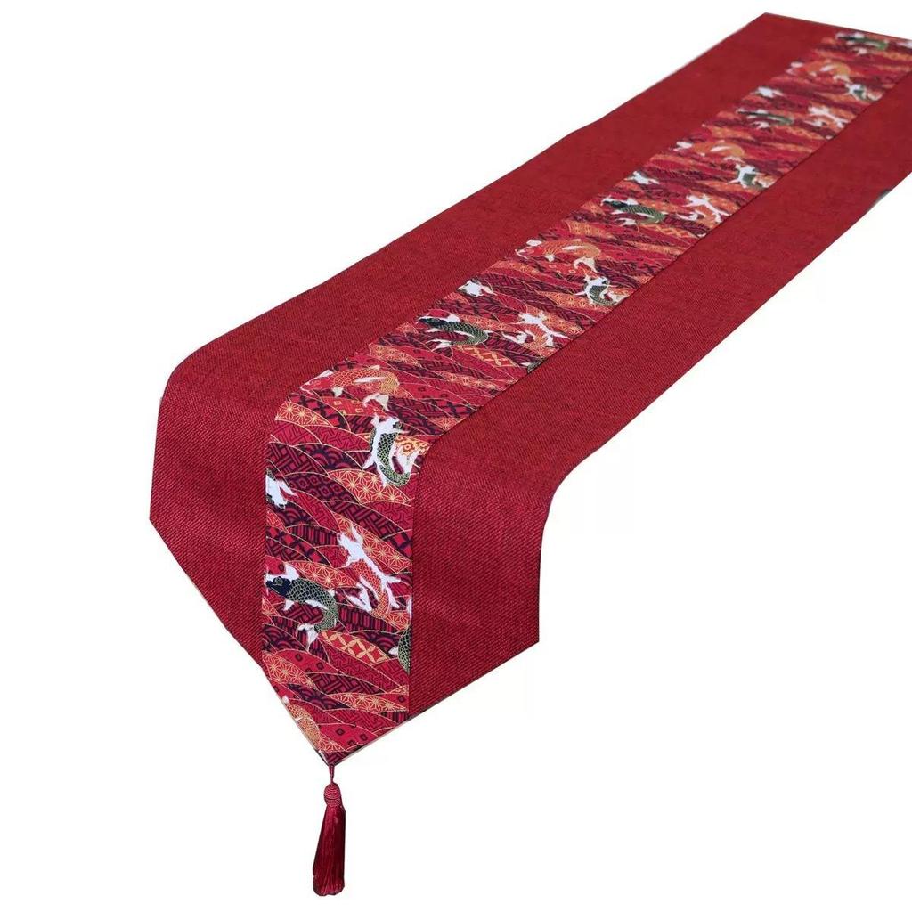 Red Chinese Wedding Festive Table Runner: Long Cover Cloth for Dining or Coffee Tables