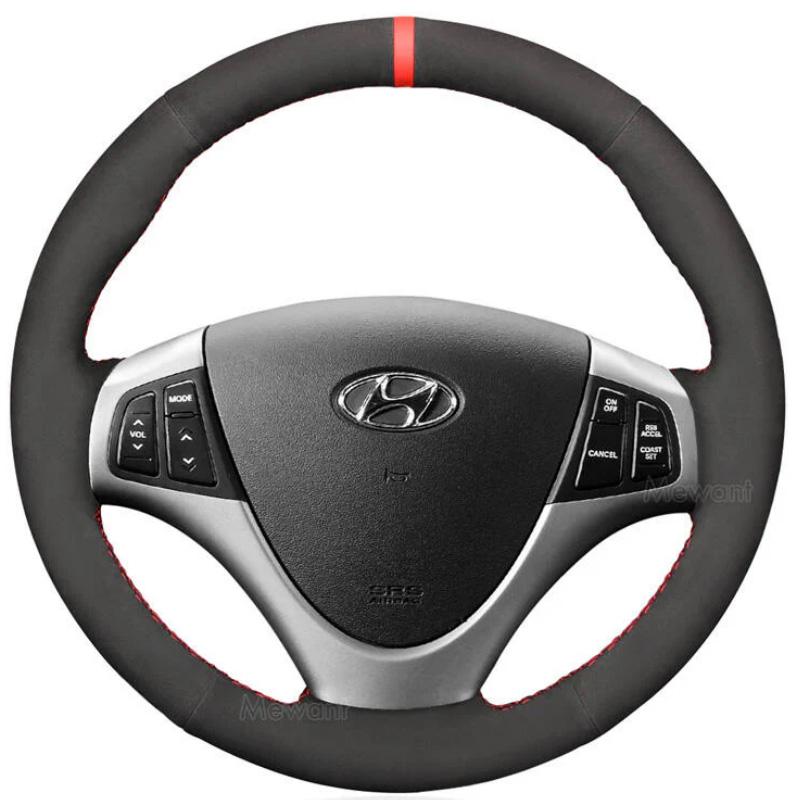 EEJQ9 Für Hyundai I30 Elantra Touring 2009-2011 Maßgeschneiderte Handgenähte Vollständig Abgedeckte Schwarze Leder Auto Lenkradabdeckung Innenraum
