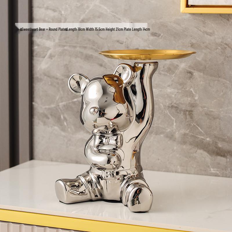 Elegant Ceramic Bear Storage Tray & Piggy Bank - Hallway Shoe Cabinet & Living Room Decor