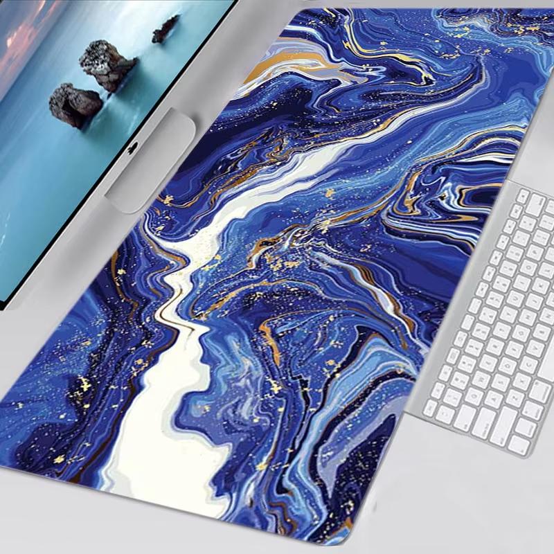Ocean Blue Marble Pattern Desk Mat Waterproof Nonslip Extended Mouse Pad