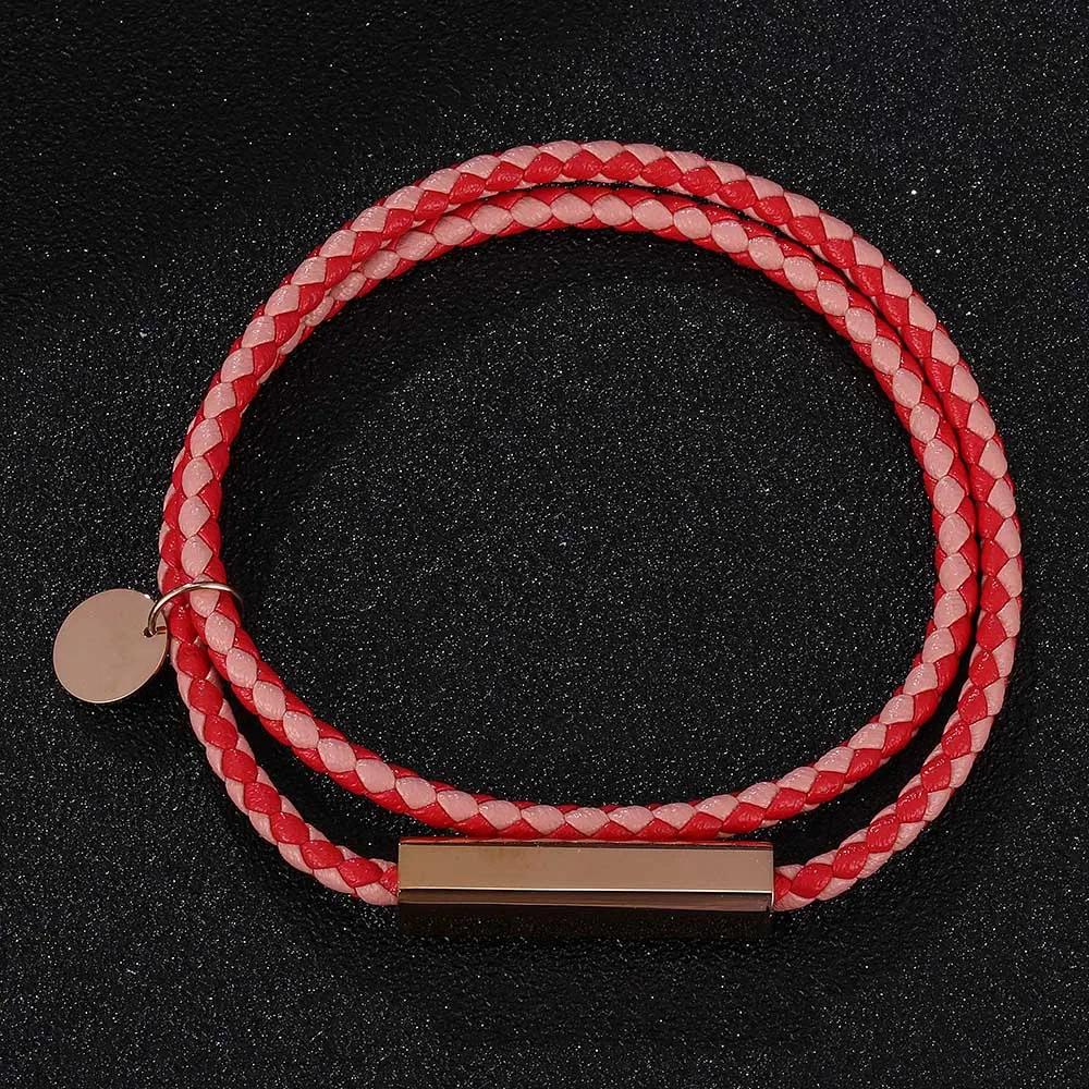 Bracelet Classique Designer Homme Femme Exquis Bouton Acier Inoxydable Bracelet Cuir Tissé à la Main Bijoux Féminins Cadeaux
