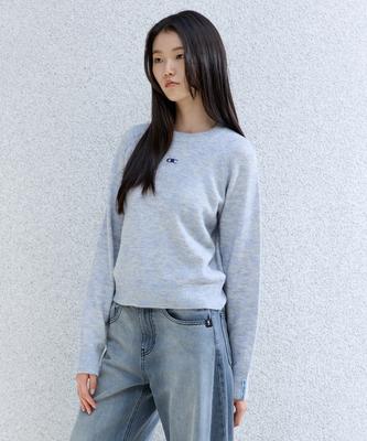 OIOI COLLECTION Soft Melange Round Neck Knit [Sky Blue]