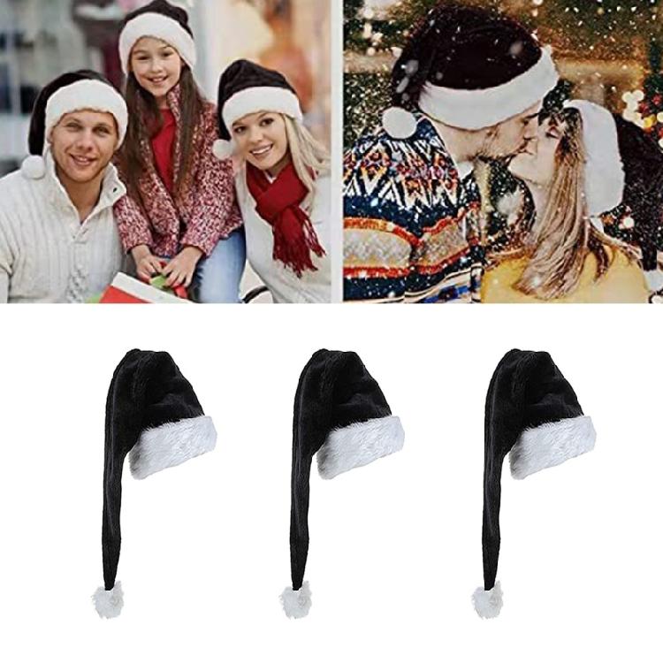 Black Plush Santa Hat Women Beanie Winter Hat Soft Slouchy Warm Christmas Hat