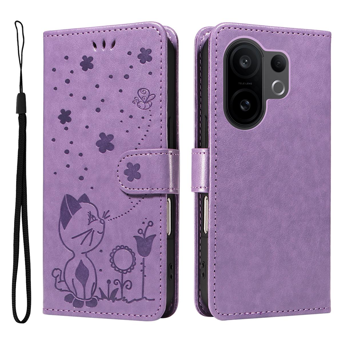 For vivo X200 FE 5G/vivo S30 Pro mini 5G Leather Wallet Case Cat Bee Pattern Phone Cover Stand F