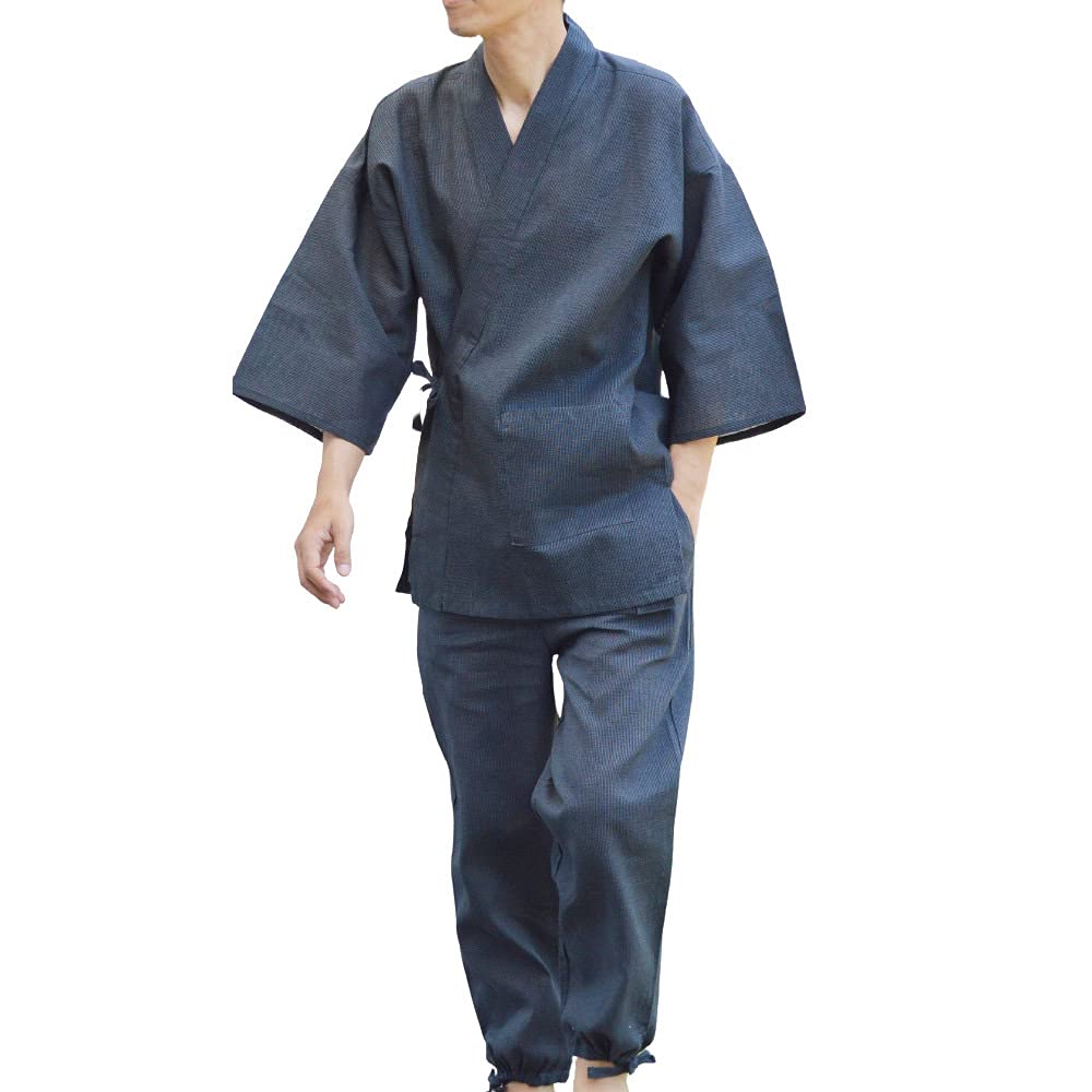 Japanese Samue Shijira-ori Size LL Color GrayMen's Japanese Workwear, Cotton-linen Blend, Suitable for Summer, Cool, Loungewear