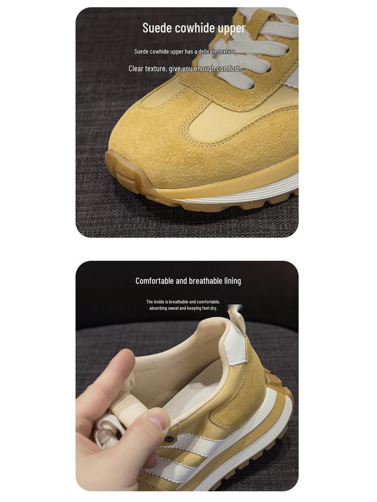 6cm Retro Sport Forrest Gump Women's Shoes - Autumn 2025 Red Ankara Leather Round Toe Color Block Casual Sneakers.