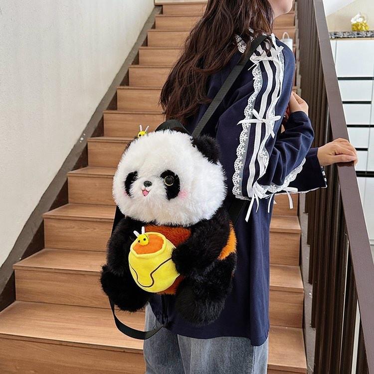 Panda Handheld Cute Honey Can Cartoon Plush Backpack For Kids And Outfits Casual