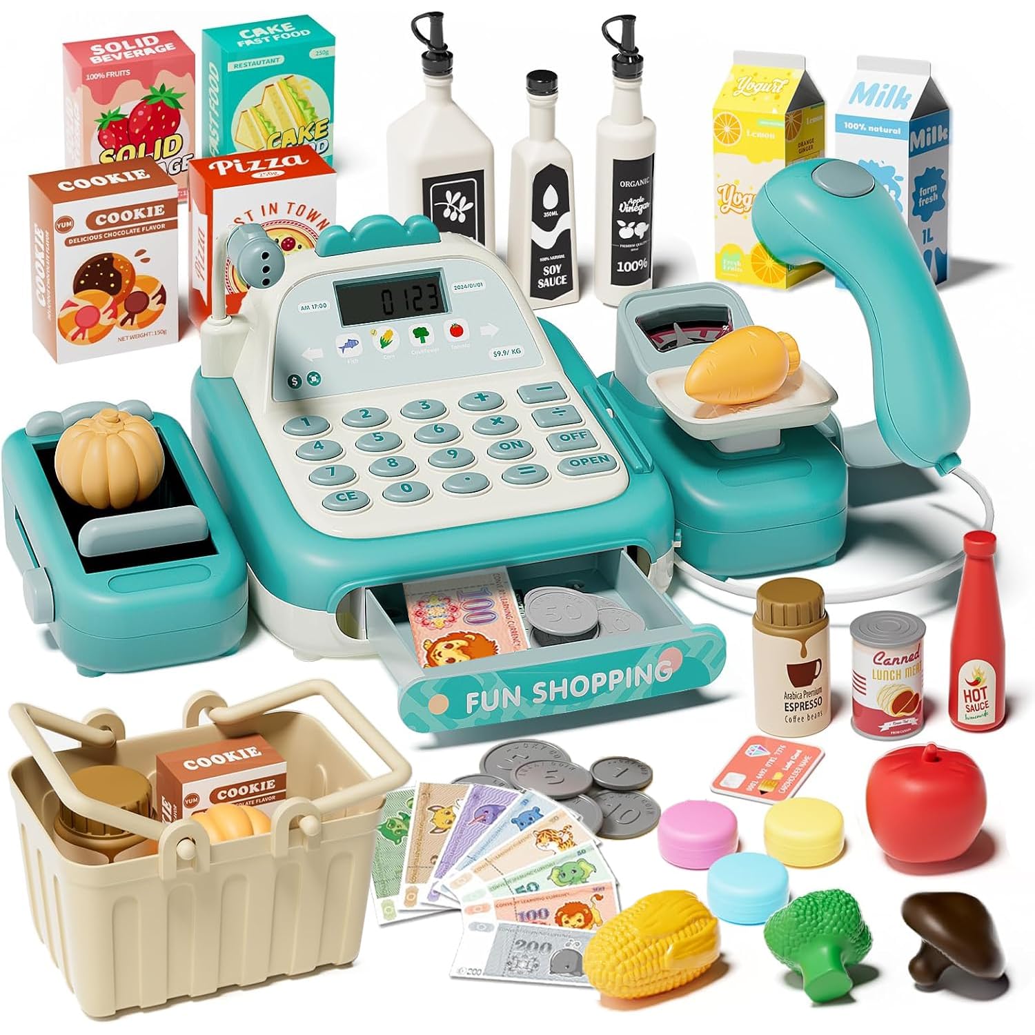 Funk Doggie Cash Register Toy Play Set, 50-Piece Set, Educational Toy for Kids, Pretend Store Play, Shopping, Cash Register, Cashier, Educational Toy,