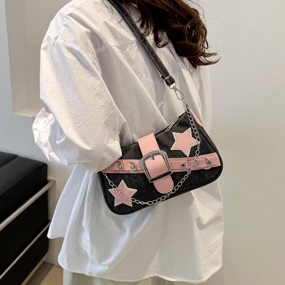 Fashion Underarm Bag Mini Handbags Star Pattern and Retro Rivet Shoulder Bag Small Square Shape Chain Commuting Armpit Bag