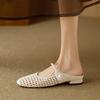 Krazing Pot Microfiber Mules Weaving Summer Size 41 Low Heels Pearl-studded Party Shoes Women Square Toe Gladiator Hollow Out Pumps