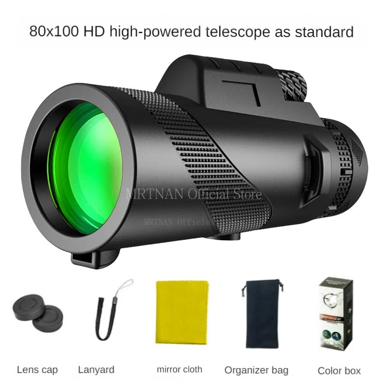80X100 Hd Monocular Telescope Long Range Zoom Bak4 Prism Telescope with/without Tripod Phone Clip Hunting Outdoor Camping