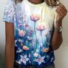 Summer Women's 3D Printed Crew Neck T-Shirt Fashion Versatile Trend Casual Breathable