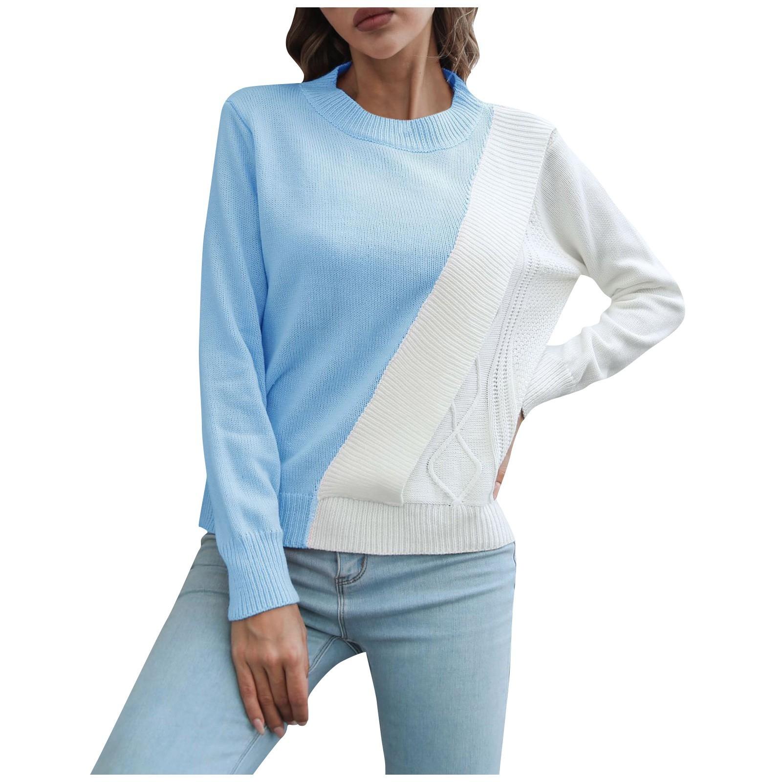 

Женский витой трехмерный свитер контрастного цвета, женский свободный осенне-зимний вязаный свитер с длинными рукавами M небесно-голубой