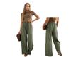 Khaki Women' Wide Leg Muslin Trousers