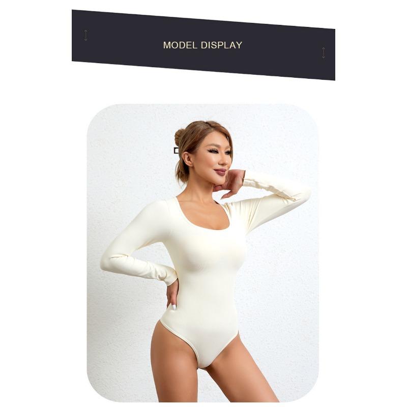 Nahtloser Square Neck Langarm Tummy Control Po-Lifting Taillenraffender Bodysuit Formwäsche