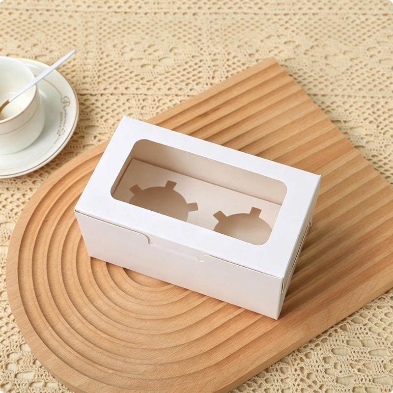 2 Muffin Boxes for Bakery Display, White Paper Dessert Box with Clear Top Window and Insert, 18 Pack for Gift Packing and Order Handoff