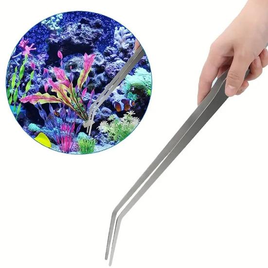 Yousheng 2Pcs Aquarium Tweezers Stainless Steel Reptile Feeding Tongs Long Straight And Curved Tweezers Lizards Bearded Dragon Snake Tank Accessories