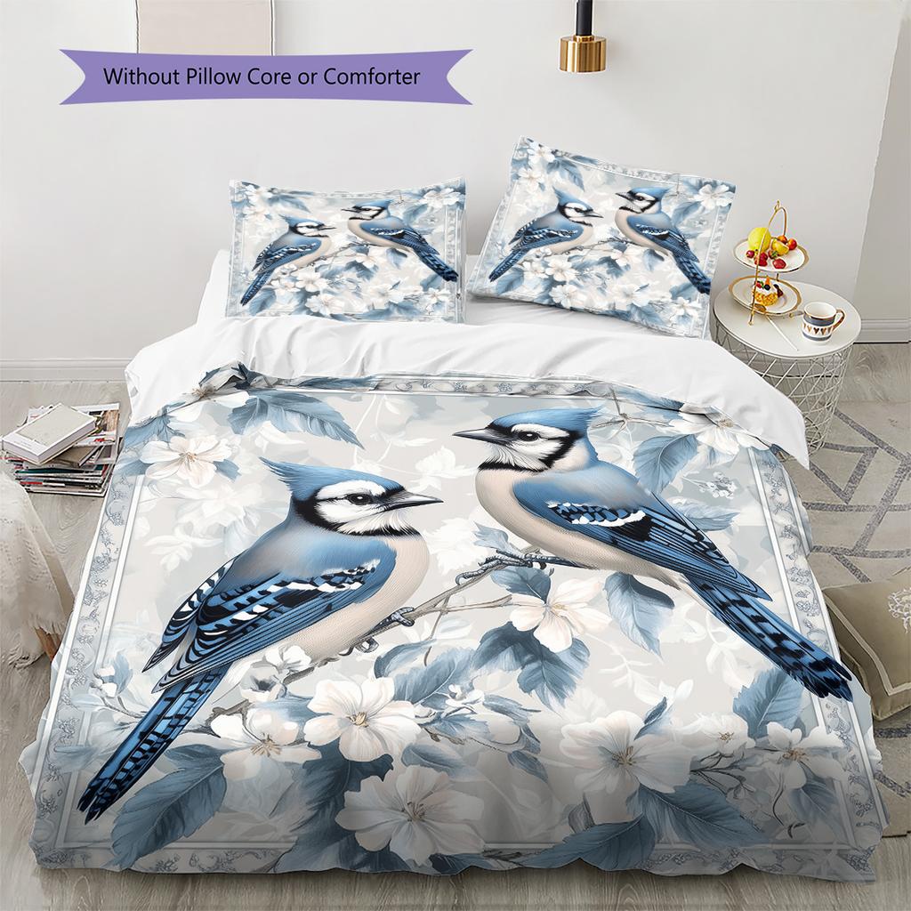 Blue Bird  Pattern Bedding Quilt Set  Home Decoration  Gift (1 * duvet cover + 2 * pillowcase, without core)