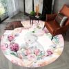 1Pcs Easter Bunny Round Rug Colorful Flowers Print Carpet, Non-slip Cartoon Element Mat For Living Room Bedroom Home Decor Indoor Decor