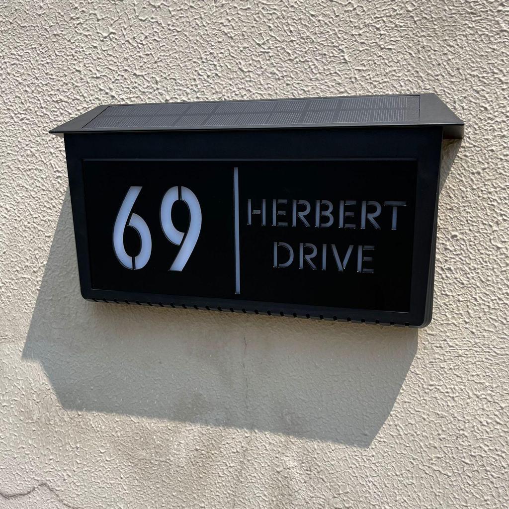 Solar-Powered Custom House Number Plaque with LED Lights