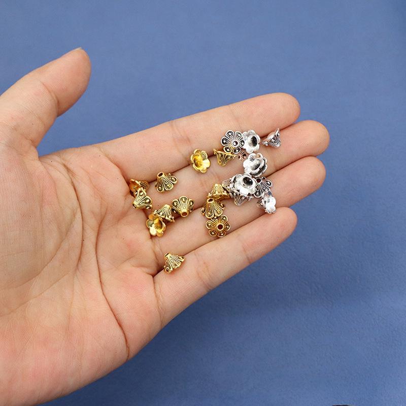 Ancient-Style Bluebell Bead Cap Flower Base Pendant Bracelet – Tibetan Silver, 8mm Tassel Cap Holder Jewelry Accessory.