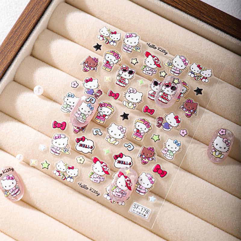 Sky Cute 3D Hello Kitty Embossed Nail Stickers - Girly Cartoon DIY Design