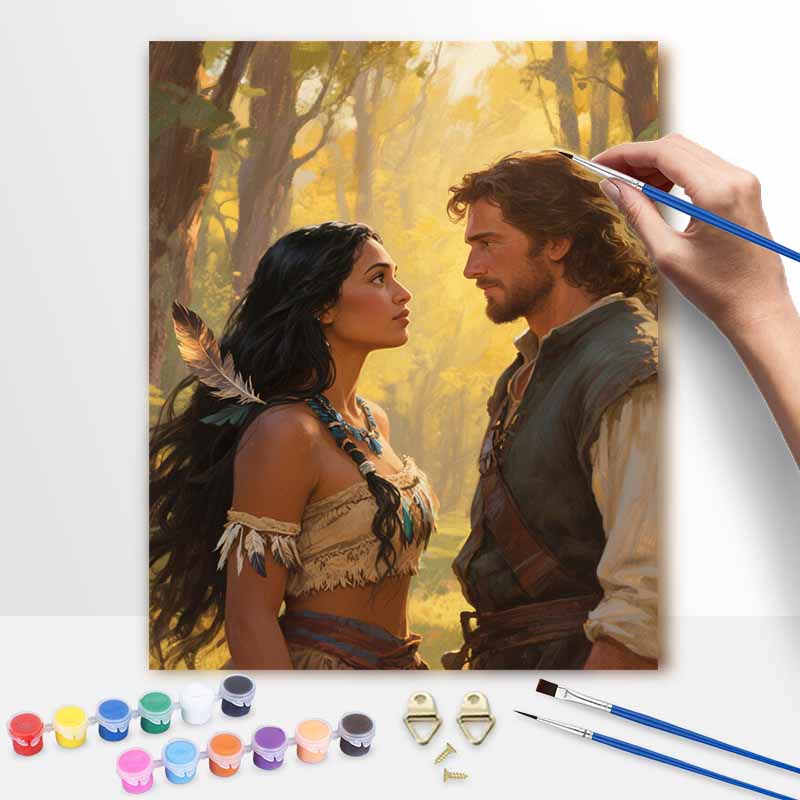 Disney Pocahontas and John Smith Digital Oil Painting Art Kit Hand Painted Home Decor 20x30cm