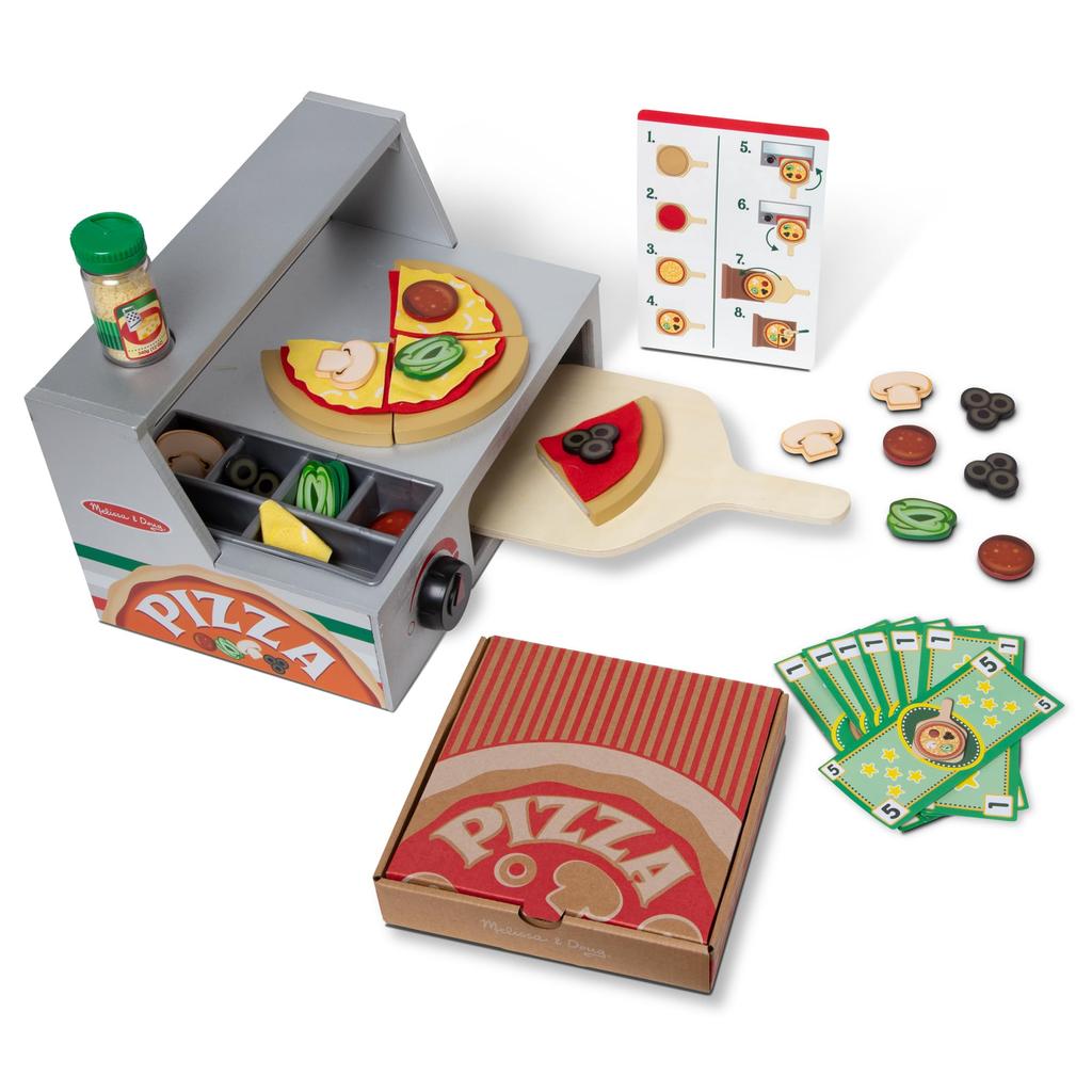Melissa Doug Wooden Play Kitchen Pizza Shop Pizza Counter Food Toy 9465 & (Authentic Product)