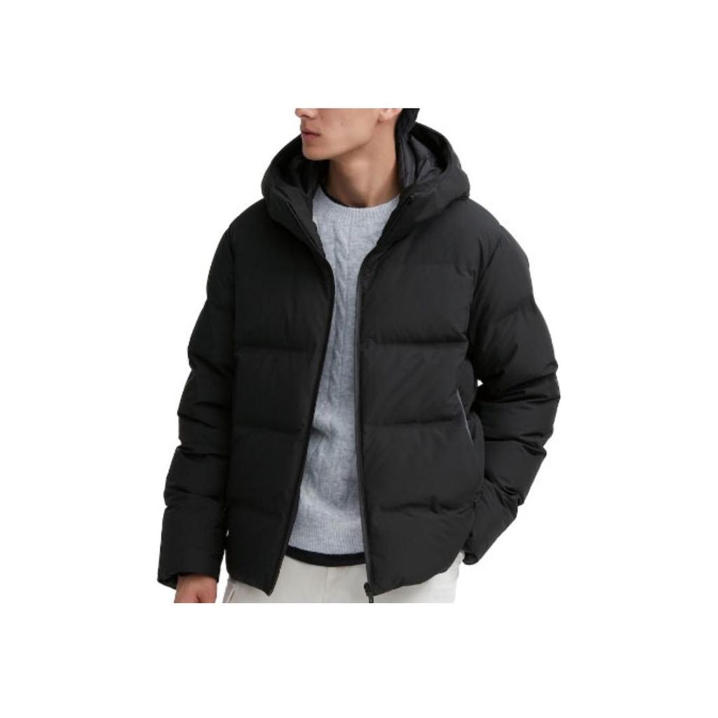 UNIQLO Solid Color Zipper Hooded Pocket Design Down Jacket Men outerwear Amber-Black 459624-09