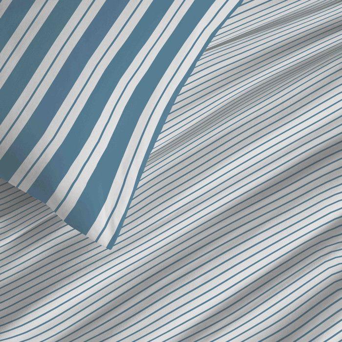 Complete Reversible Duvet Cover Set "Vanessa" 6 Pieces for 140 X 190 Bed Florence Denim