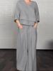 Women's Loose Fit V-Neck Layered Top with Wide Leg Pants Set In White, Grey, Black, Navy, Beige