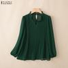 ZANZEA Women See-Through Casual V-Neck Solid Color Loose Long Sleeve Cover Up Blouse