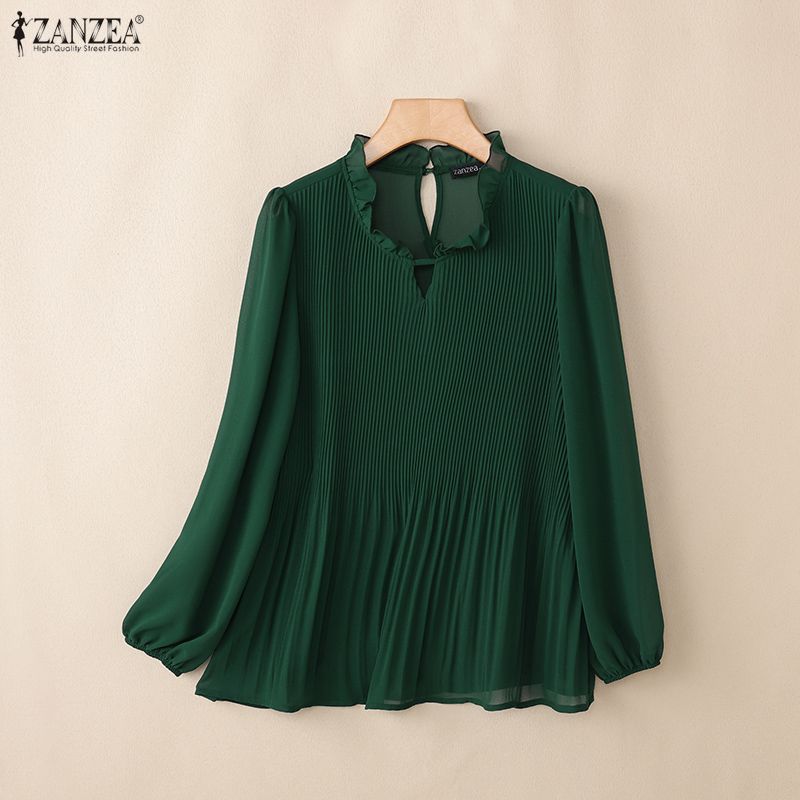 ZANZEA Women See-Through Casual V-Neck Solid Color Loose Long Sleeve Cover Up Blouse