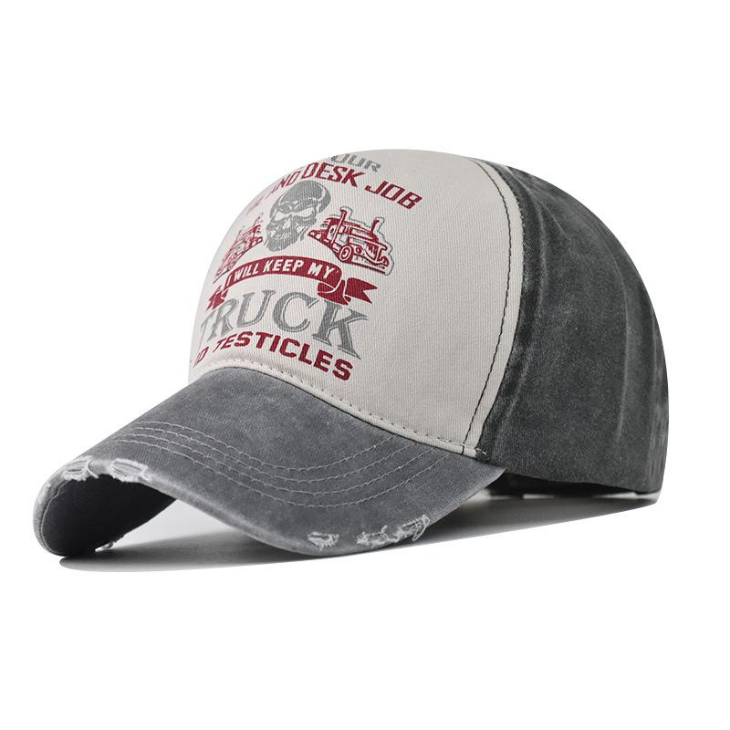 Neue gewaschene Baseballkappe aus reiner Baumwolle für Herren und Damen mit Ghost Rider-Druck, Outdoor-Cowboyhut, gewaschener alter Hut