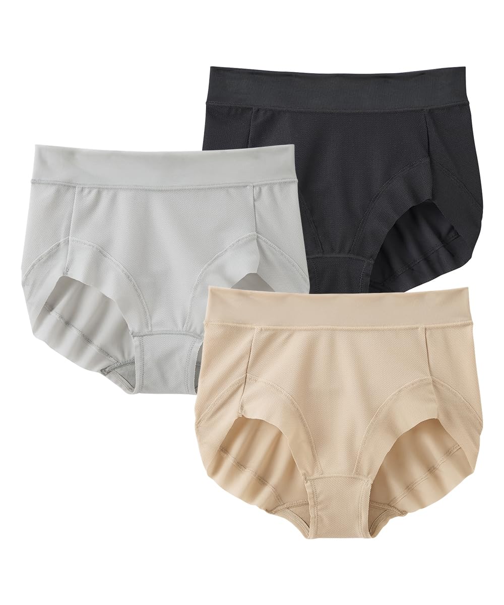

Nissen Regular Comfortable Stomach and Leg Lightweight Mesh and Size LL Women s Shorts, Openings, Deep-Length Shorts, 3-Pack, Gray, Beige, Black,