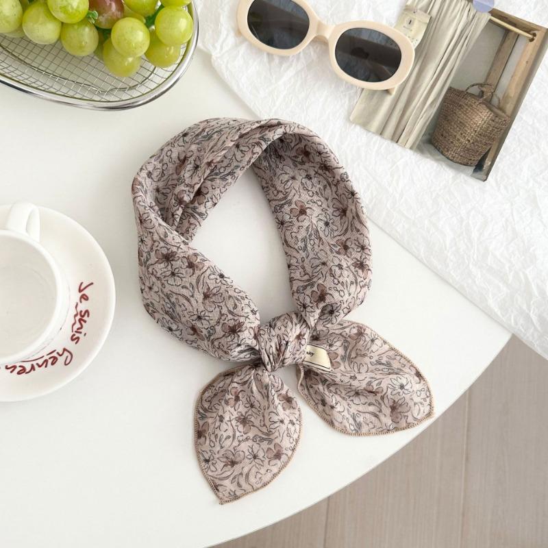 Silk scarf new fashion neck protection small shawl retro literary scarf double-sided floral headscarf headband cotton and linen square scarf