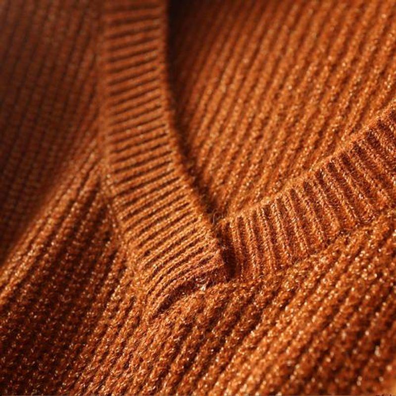 Foreign Trade Export Loose Slimming V-neck Idle Style Sweater Mid-Length Irregular Thick Needle Bright Silk Knit Women