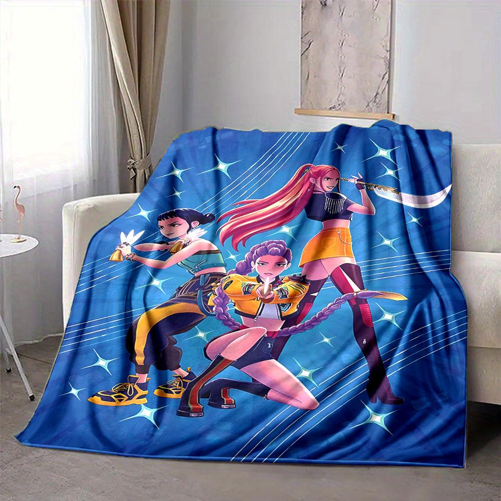 1pc KPop Flannel Throw Blanket HD Printed Lightweight Soft Warm All Season Blanket for Sofa, Bed, Travel, Camping Machine Washable