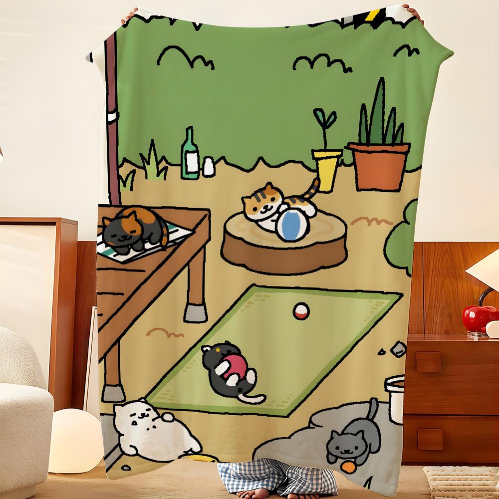 Game N-Neko A-Atsume Throw Flannel Throw Blanket, Lightweight Cozy, Durable Washable Cute Cool