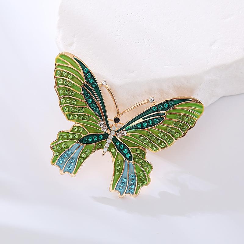 European American High-End Butterfly Brooches Elegant Metal Accessories Full Crystal Rhinestones Colorful Brooches Fashion зелёный