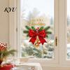 Holiday Glass Decals Christmas Red Bow Window Sticker, Gold Letter Merry Decal, Xmas Decor Waterproof Windows Clings for Home School Office