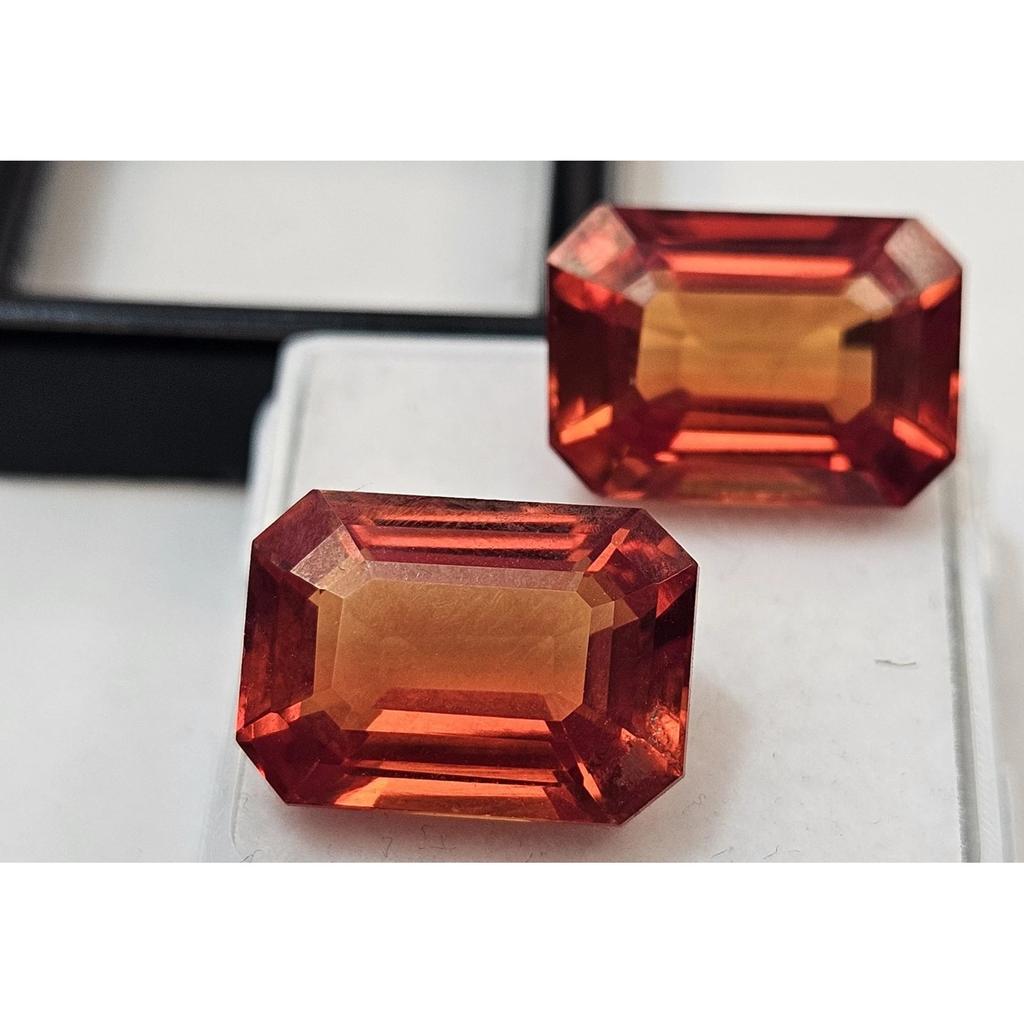 Padparadscha Sapphire For Earring Making 22+ Ct Emerald Cut Pair Gemstone