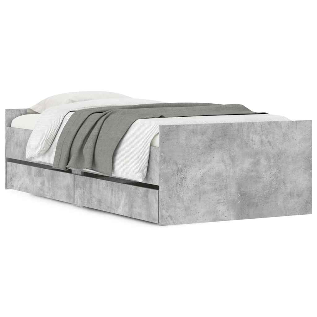Bed Frame with Drawers Concrete Grey 90x190 cm