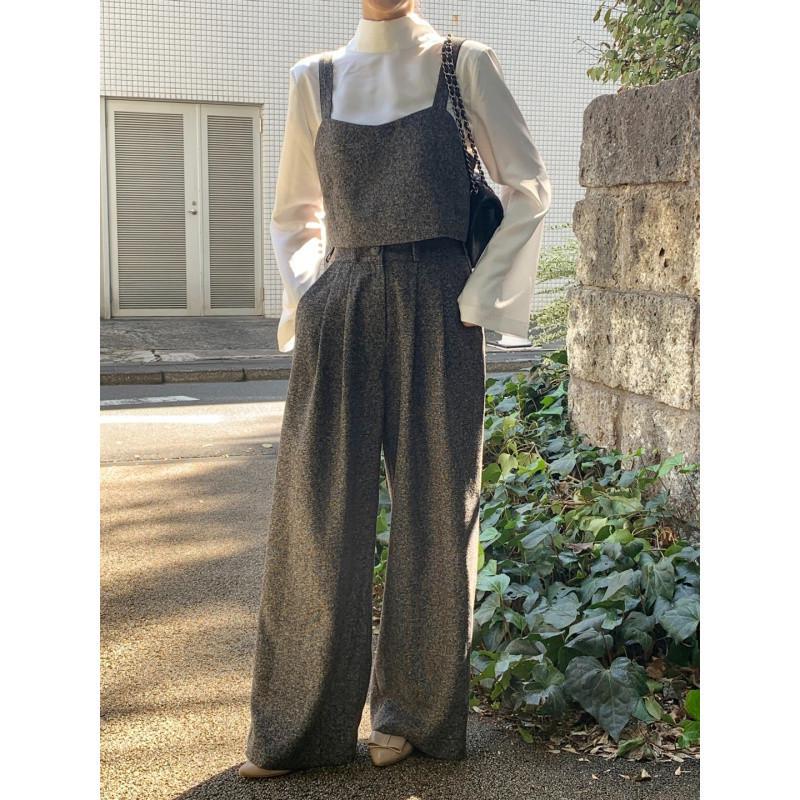 

Lace-Up Bow Shirt & Camisole with High-Waisted Wide-Leg Pants Set White Shirt